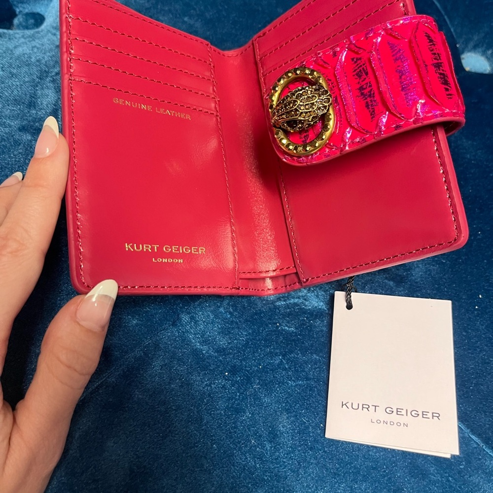 Kurt Geiger Fuchsia Snake-Embossed Wallet and Belt with Antique Gold Hardware - Picture 5 of 9